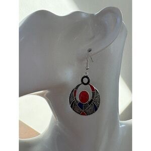 Boho Blue-Red Dangle Earrings NWT